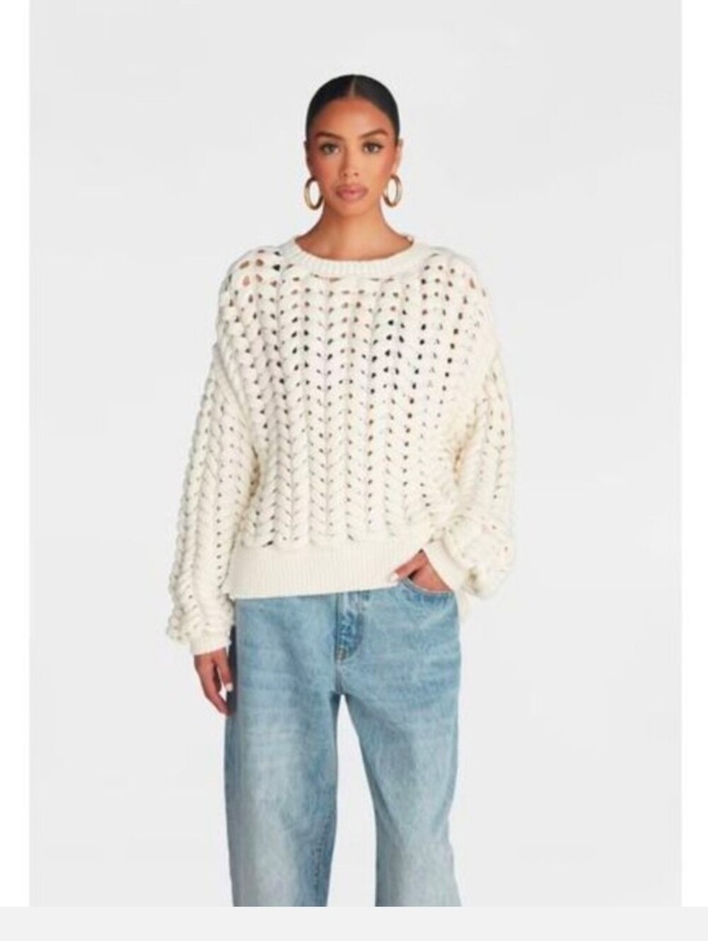 KBB by Kahlana Women's Pullover Sweater 'The Chunky Knit Crew Cream Size M